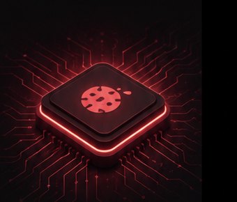 Chip com o núcleo PitaIA em brilho vermelho
